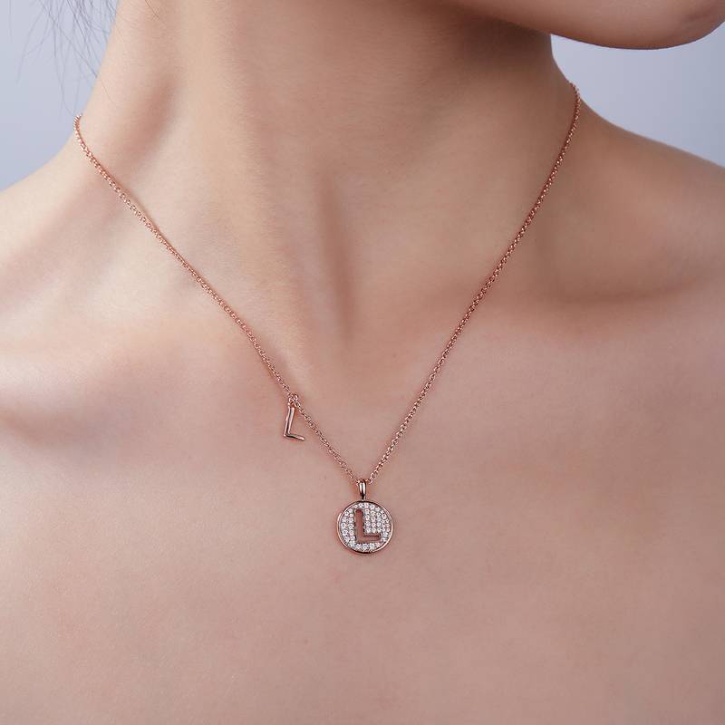 L pendant S925 silver plated rose gold Moissanite diamond light luxury letter necklace